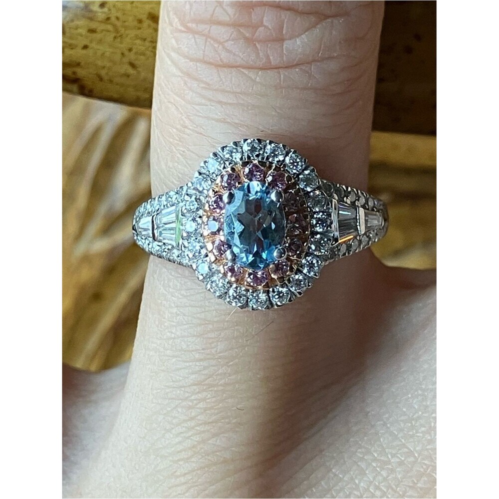 Santa Maria Aquamarine Pink Sapphire Sterling Silver Ring Size 6